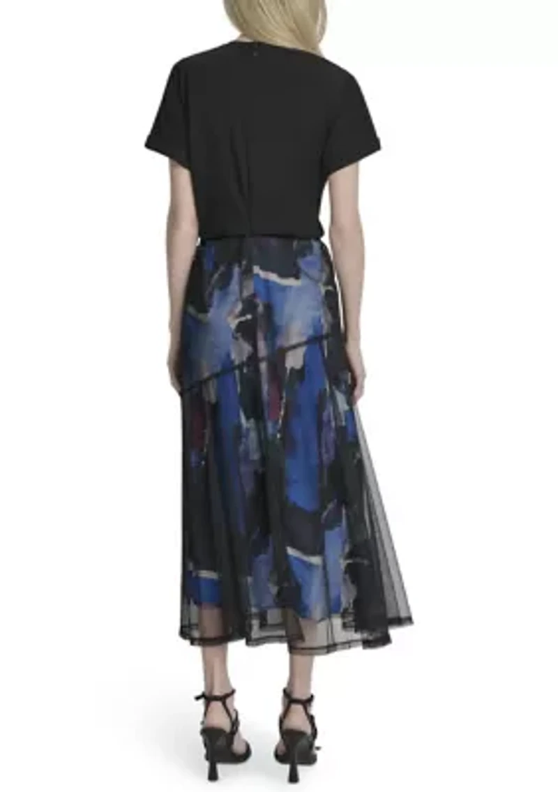 Women's Short Sleeve Printed Midi Dress