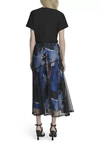 Women's Short Sleeve Printed Midi Dress