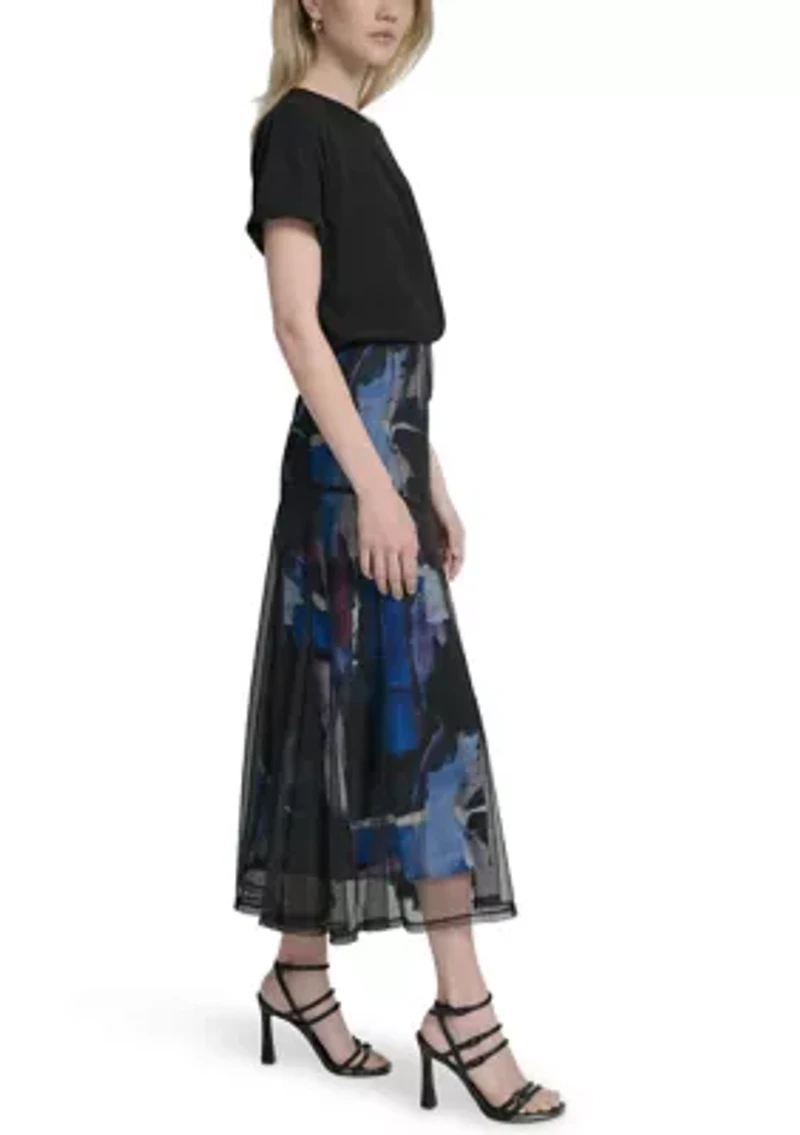 Women's Short Sleeve Printed Midi Dress