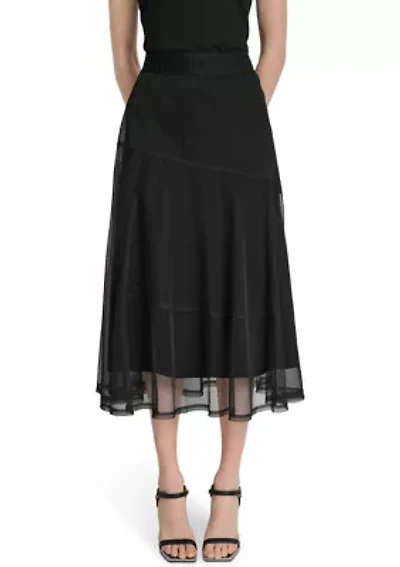 Women's Mesh Overlay Midi Skirt