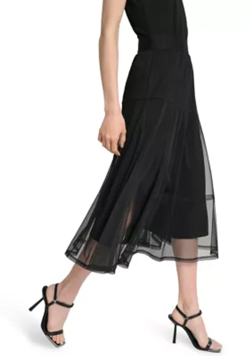 Women's Mesh Overlay Midi Skirt
