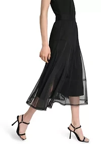 Women's Mesh Overlay Midi Skirt