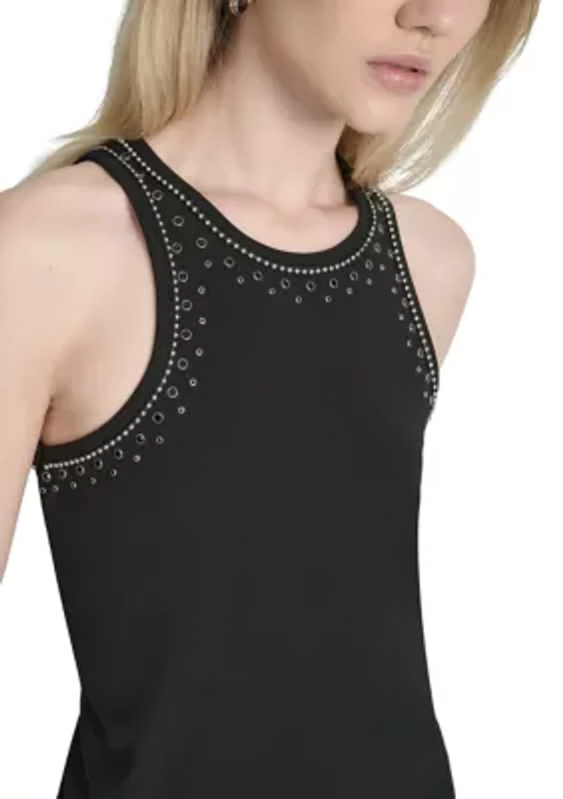 Women's Stud Trim Halter Tank Top