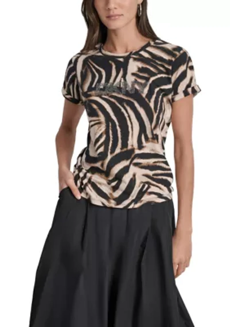 Women's Short Sleeve Zebra Crew Neck T-Shirt