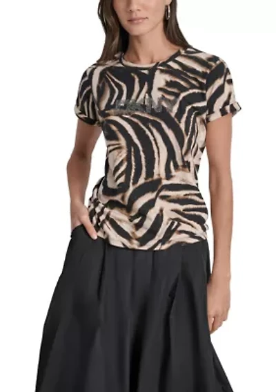 Women's Short Sleeve Zebra Crew Neck T-Shirt