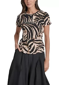 Women's Short Sleeve Zebra Crew Neck T-Shirt