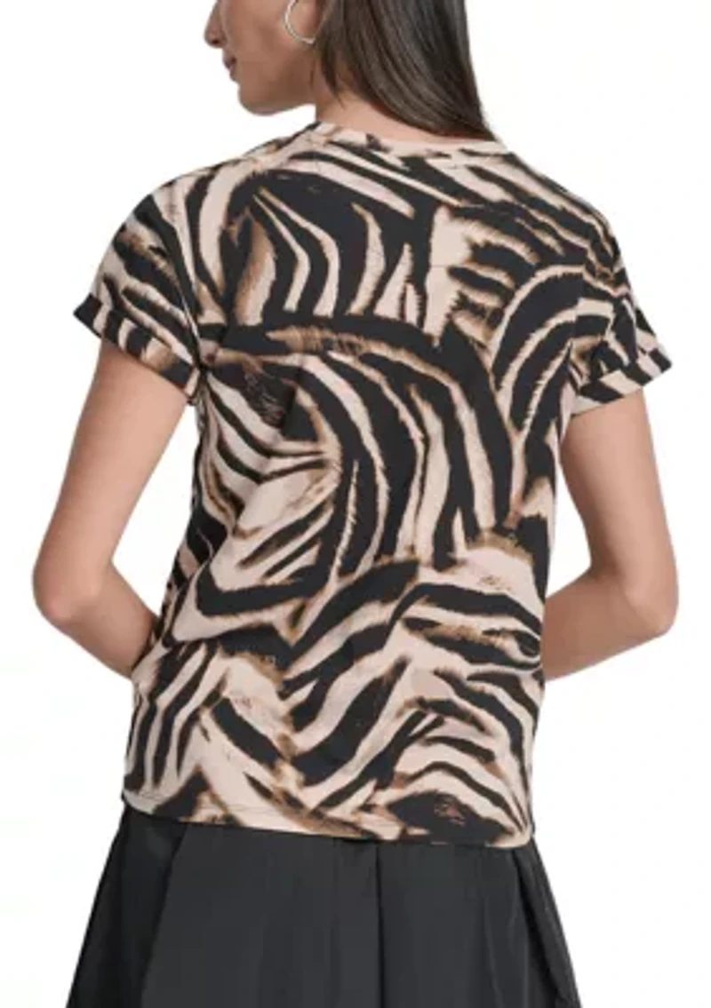 Women's Short Sleeve Zebra Crew Neck T-Shirt
