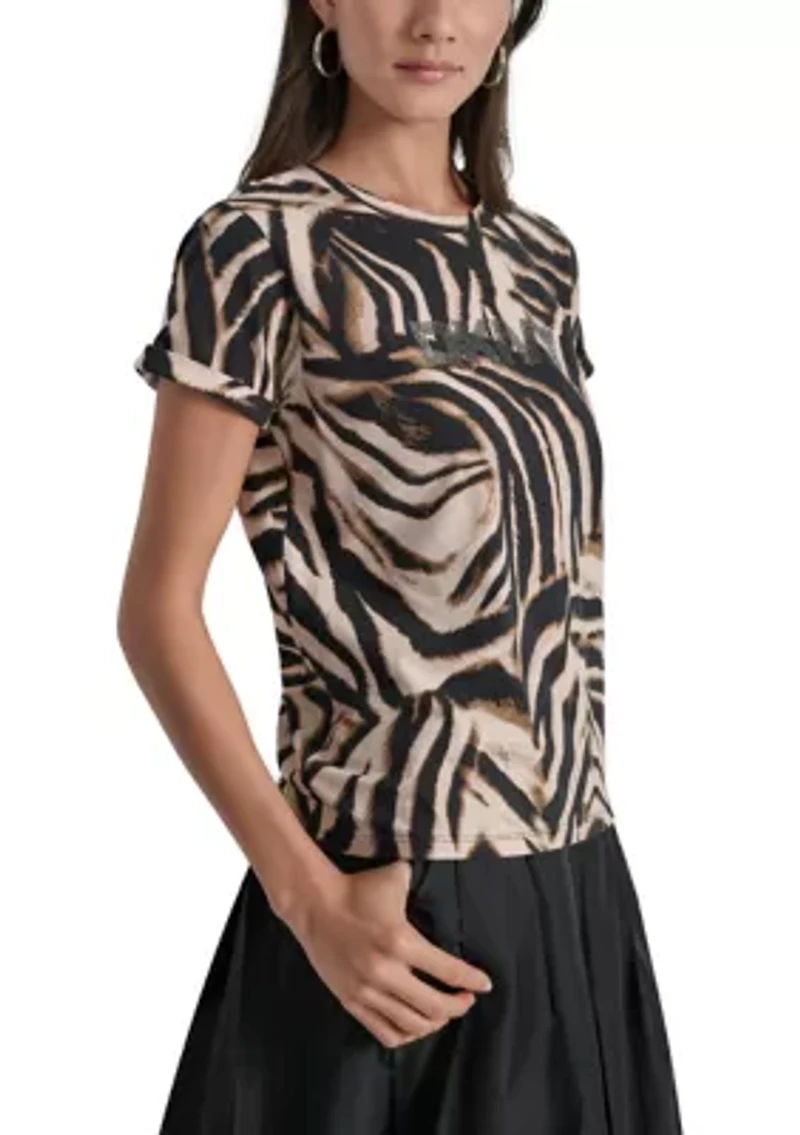 Women's Short Sleeve Zebra Crew Neck T-Shirt