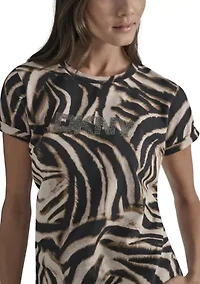 Women's Short Sleeve Zebra Crew Neck T-Shirt