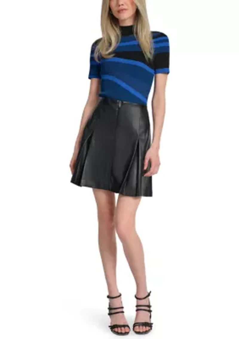 Women's Pleated Vegan Leather Skirt