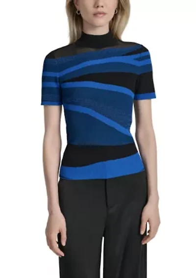 Women's Short Sleeve Mock Neck Swirl Sweater