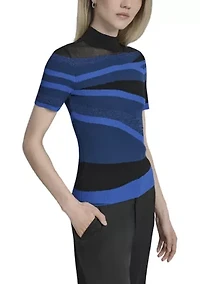 Women's Short Sleeve Mock Neck Swirl Sweater