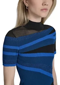 Women's Short Sleeve Mock Neck Swirl Sweater