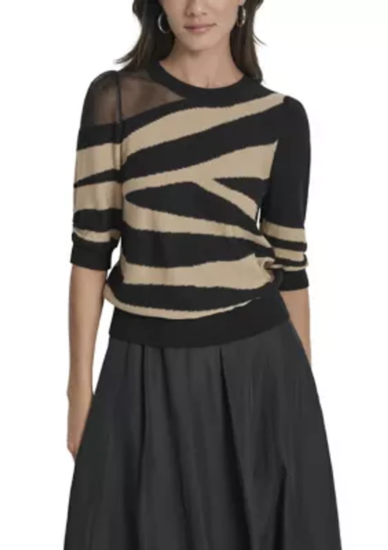 Women's Short Sleeve Crew Neck Patterned Shirt