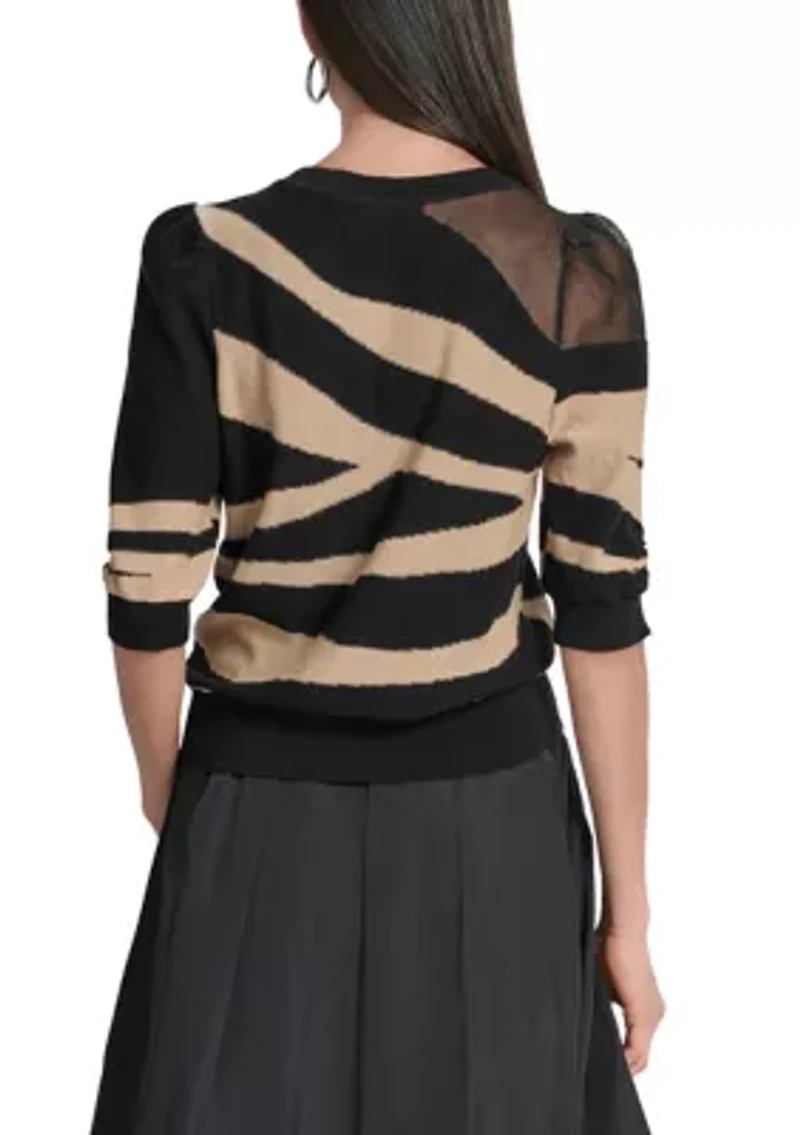 Women's Short Sleeve Crew Neck Patterned Shirt