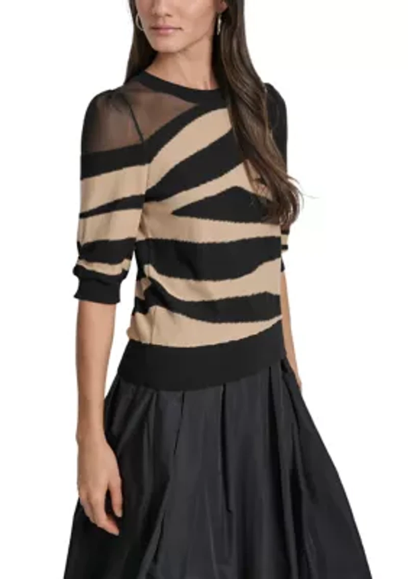 Women's Short Sleeve Crew Neck Patterned Shirt