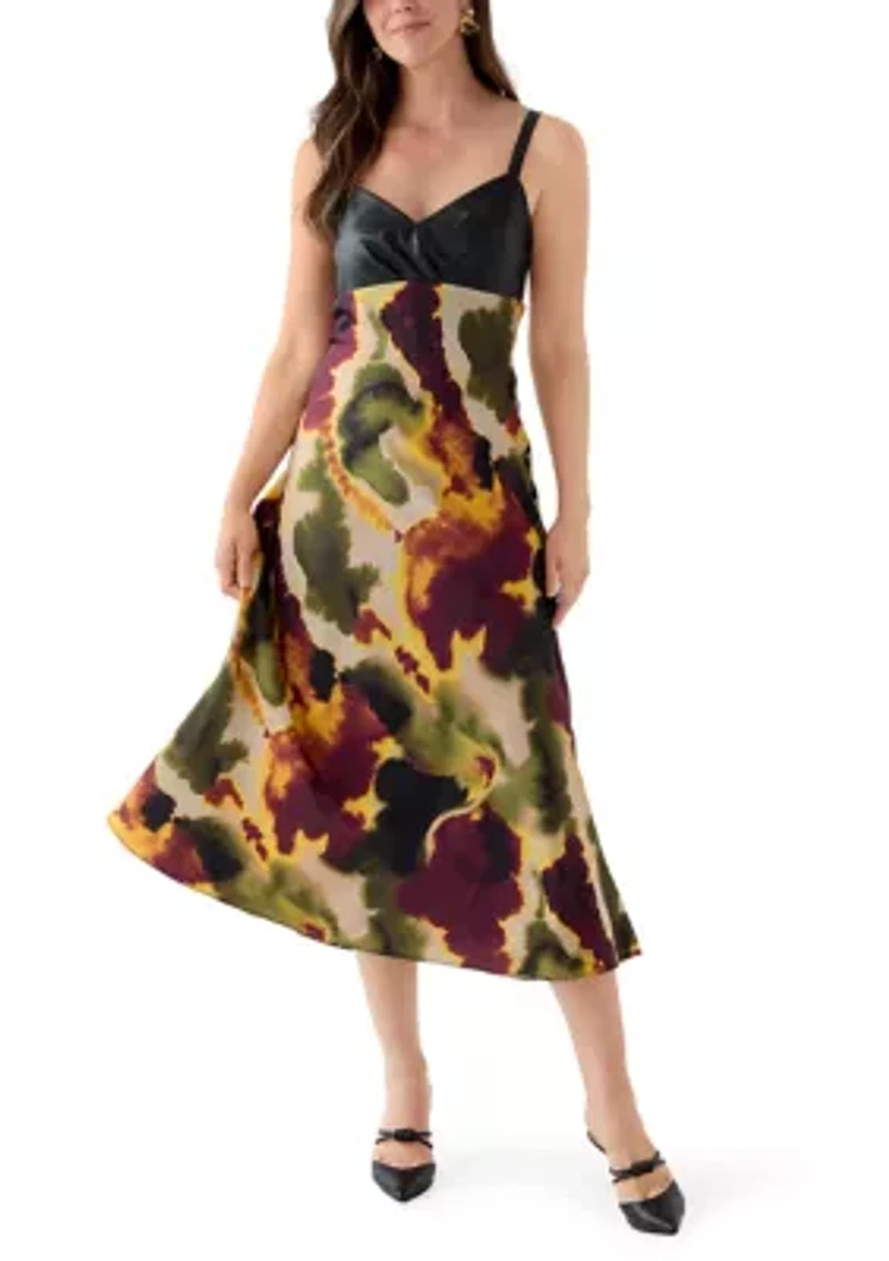 Women's Ink Diffus Sleeveless Mixed Media Printed Dress