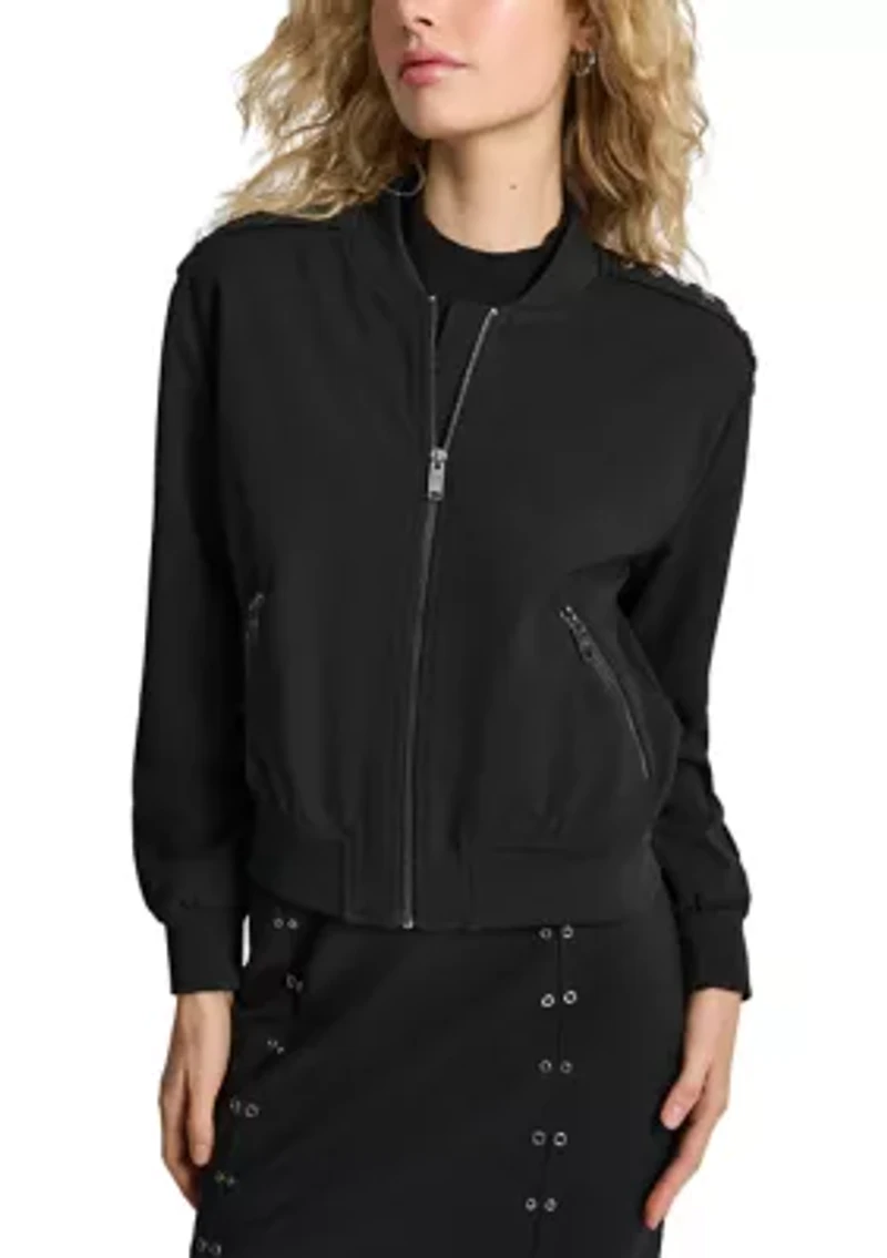 Women's Long Sleeve Double Weave Grommet Bomber Jacket