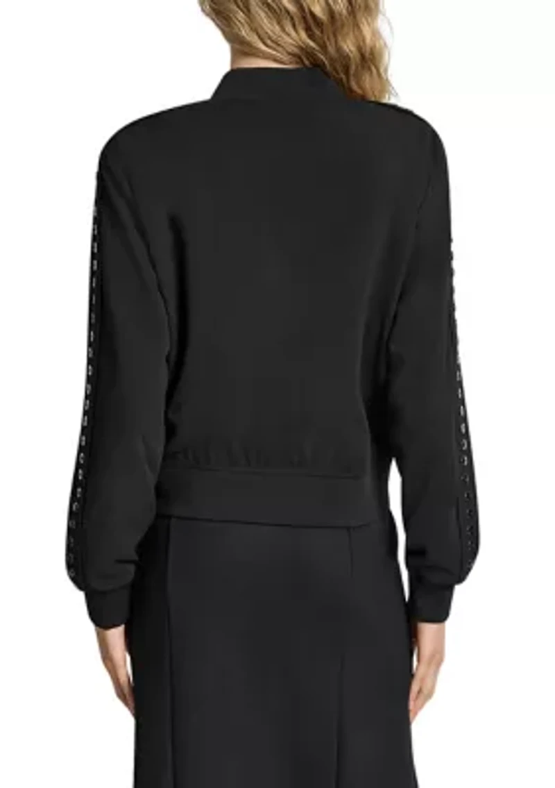 Women's Long Sleeve Double Weave Grommet Bomber Jacket