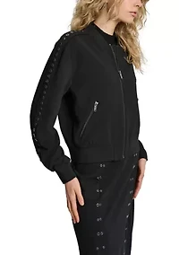 Women's Long Sleeve Double Weave Grommet Bomber Jacket