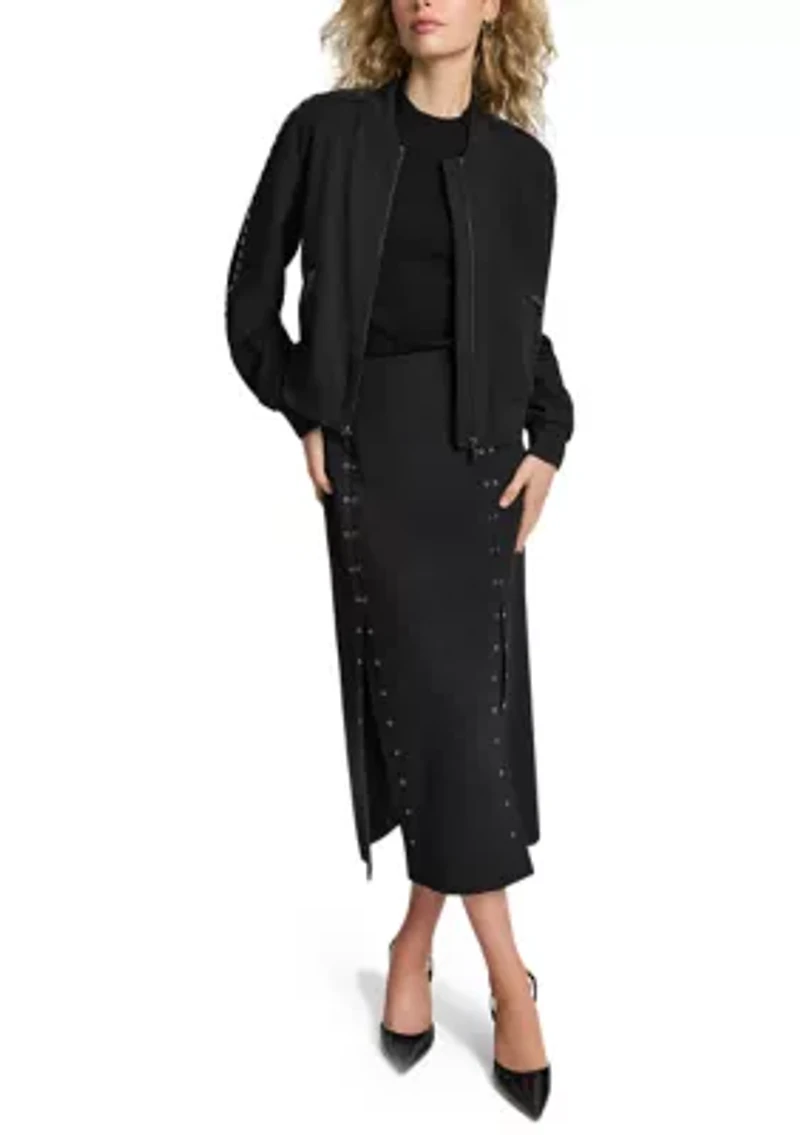 Women's Long Sleeve Double Weave Grommet Bomber Jacket