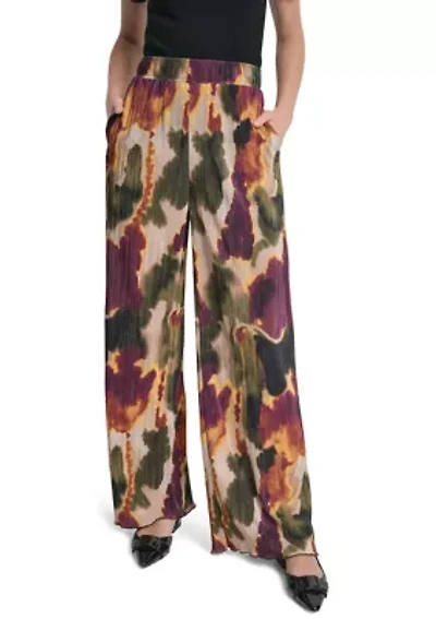 Women's Pull-On Printed Plisse Wide Leg Pants