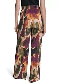 Women's Pull-On Printed Plisse Wide Leg Pants