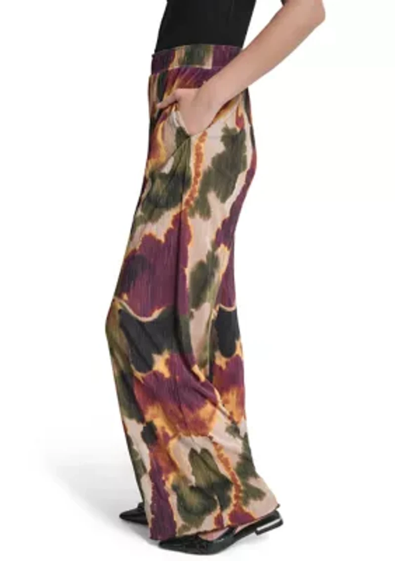 Women's Pull-On Printed Plisse Wide Leg Pants