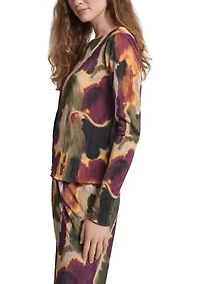 Women's Printed Boat Neck Plissé Top