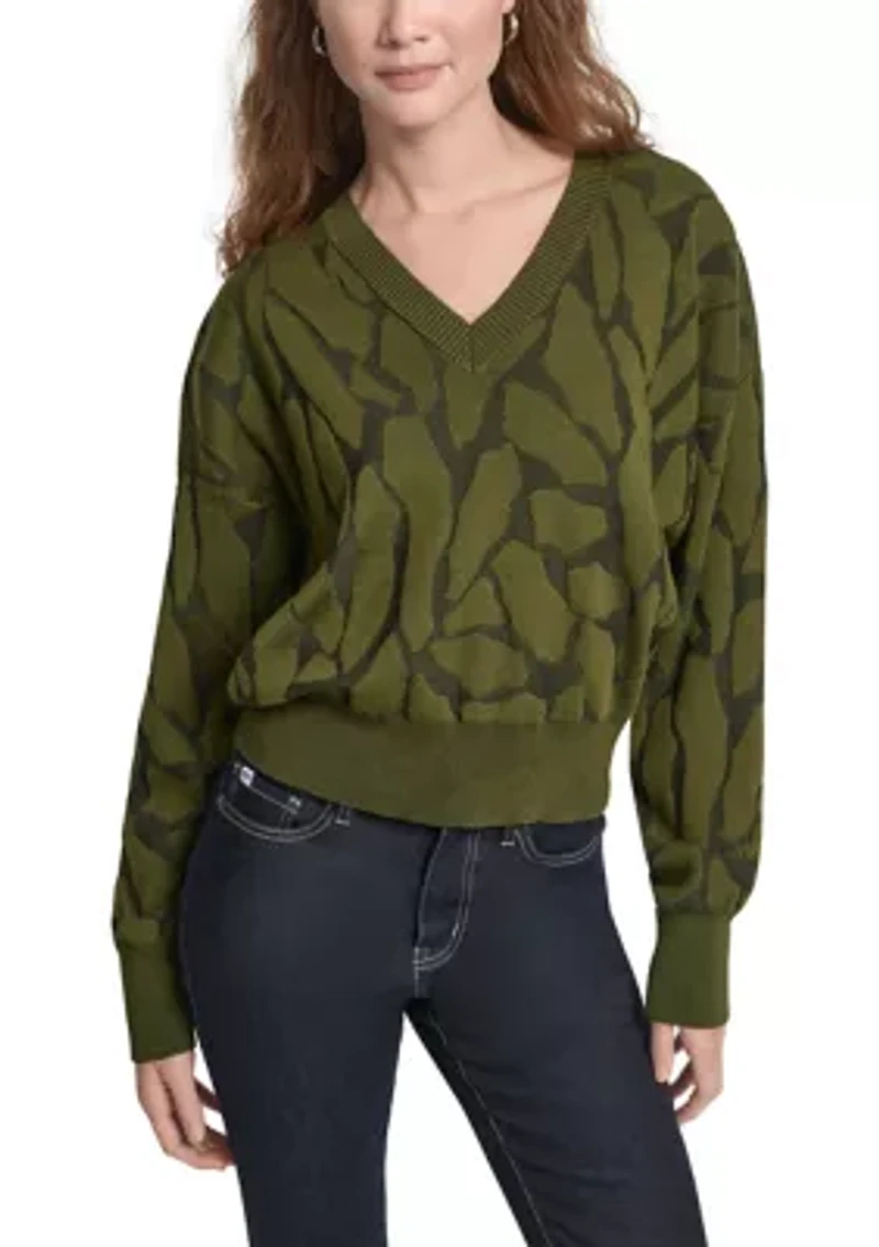 Women's Long Sleeve Textured V-Neck Sweater