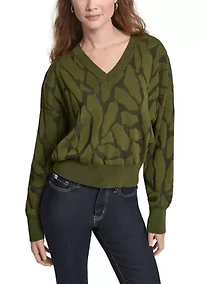 Women's Long Sleeve Textured V-Neck Sweater