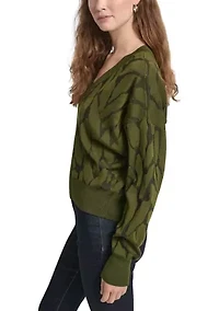 Women's Long Sleeve Textured V-Neck Sweater