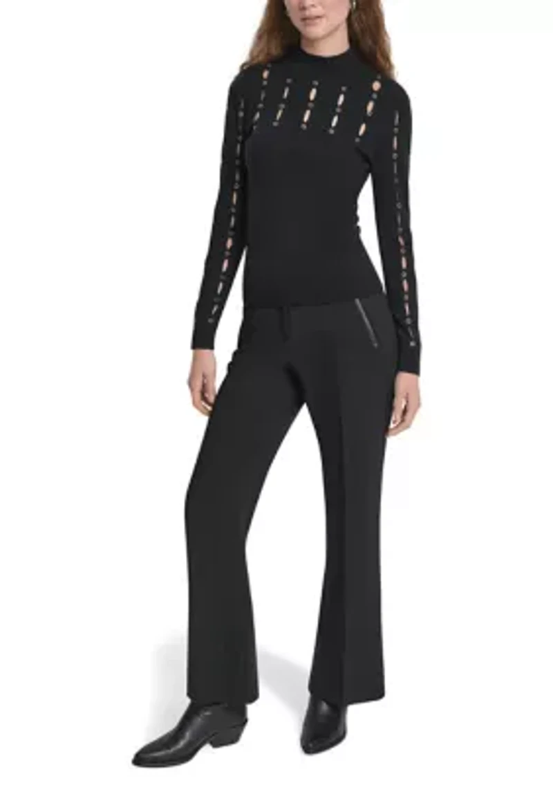 Women's Long Sleeve Mock Neck Grommet Sweater