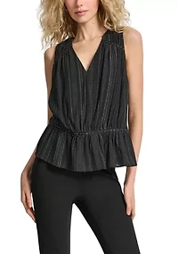 Women's Silver Studded Chiffon Peplum Top