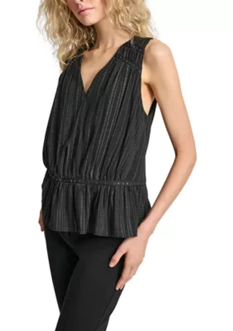 Women's Silver Studded Chiffon Peplum Top
