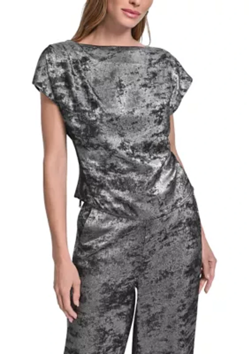 Women's Liquid Velvet Flutter Sleeve Shirt