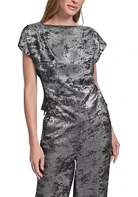 Women's Liquid Velvet Flutter Sleeve Shirt