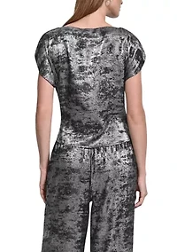 Women's Liquid Velvet Flutter Sleeve Shirt