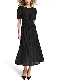 Women's Puff Sleeve Silver Studded Chiffon Dress