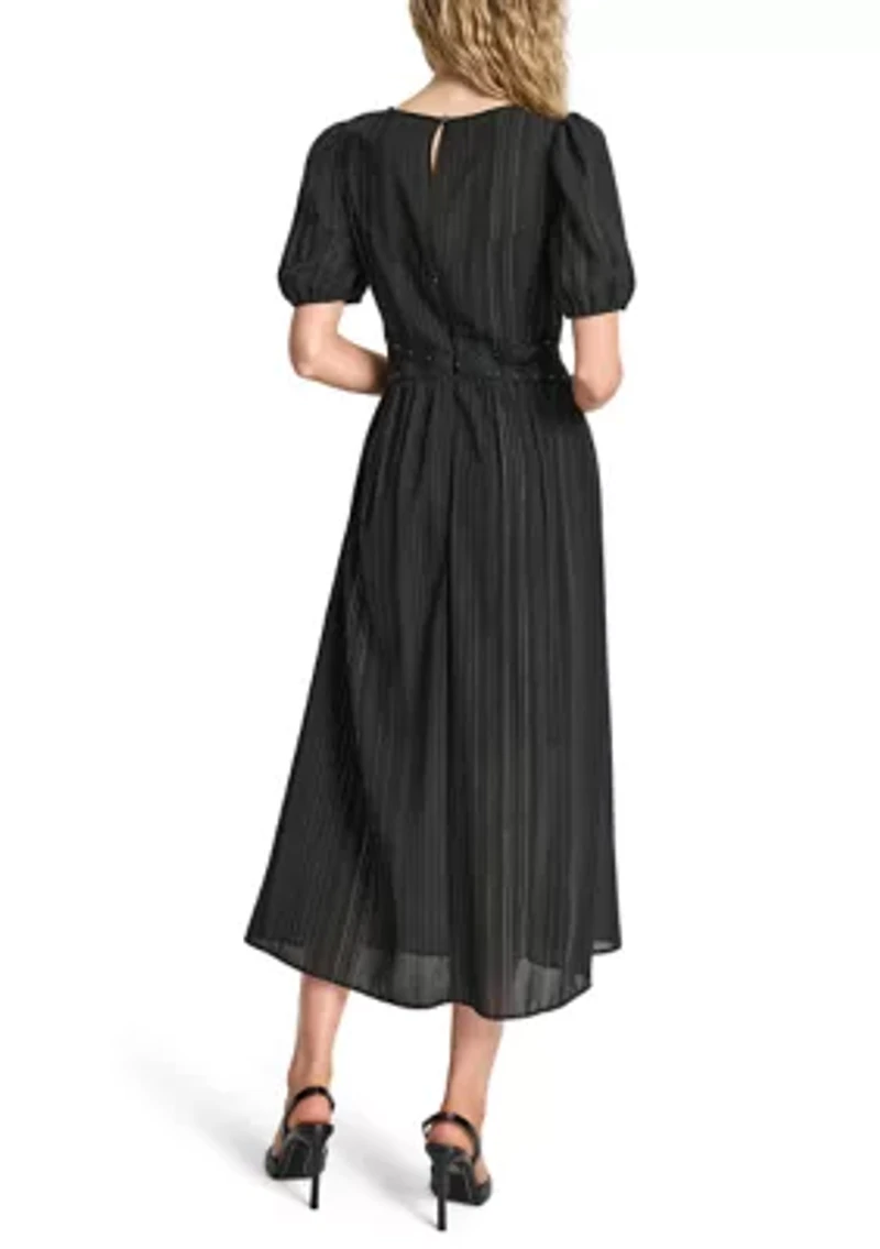 Women's Puff Sleeve Silver Studded Chiffon Dress