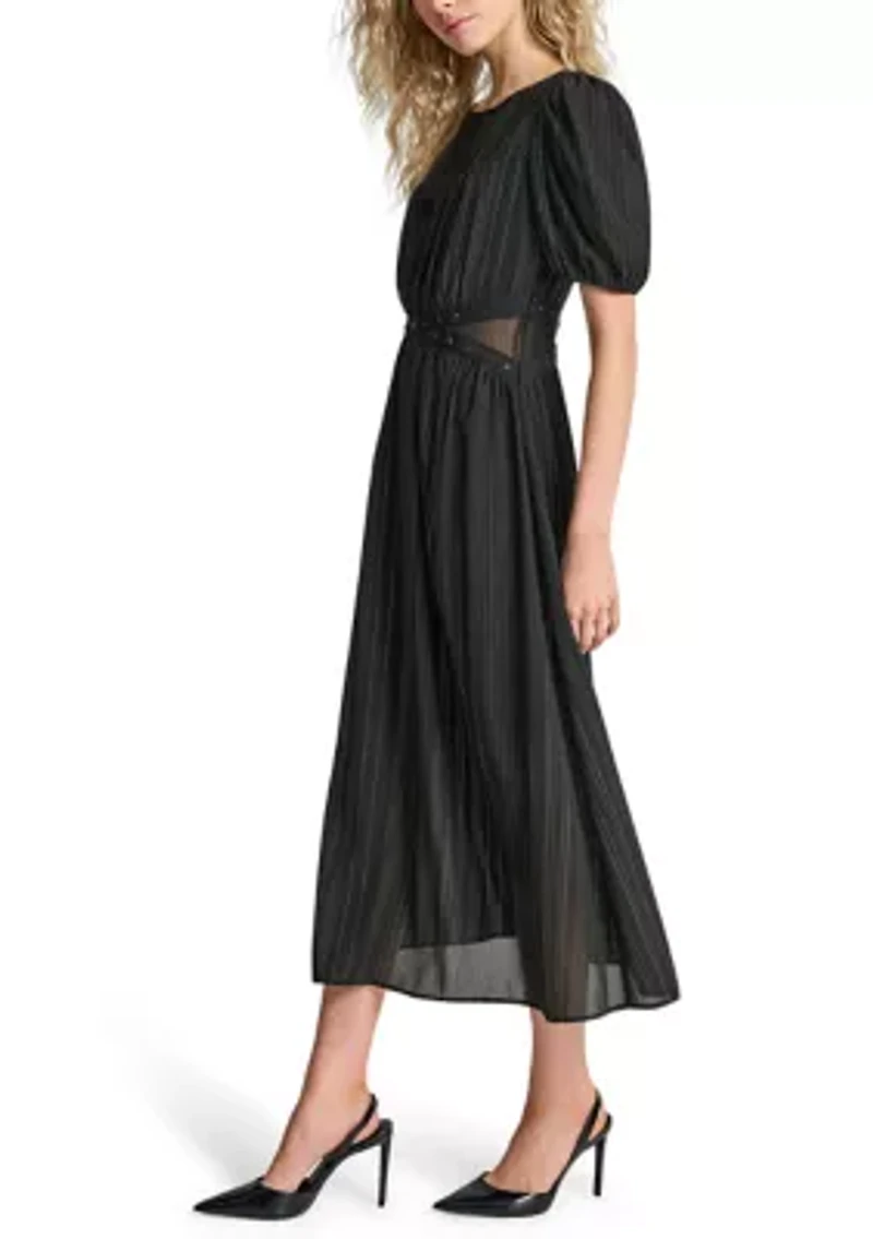 Women's Puff Sleeve Silver Studded Chiffon Dress