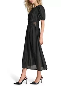 Women's Puff Sleeve Silver Studded Chiffon Dress