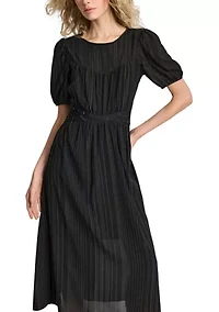 Women's Puff Sleeve Silver Studded Chiffon Dress