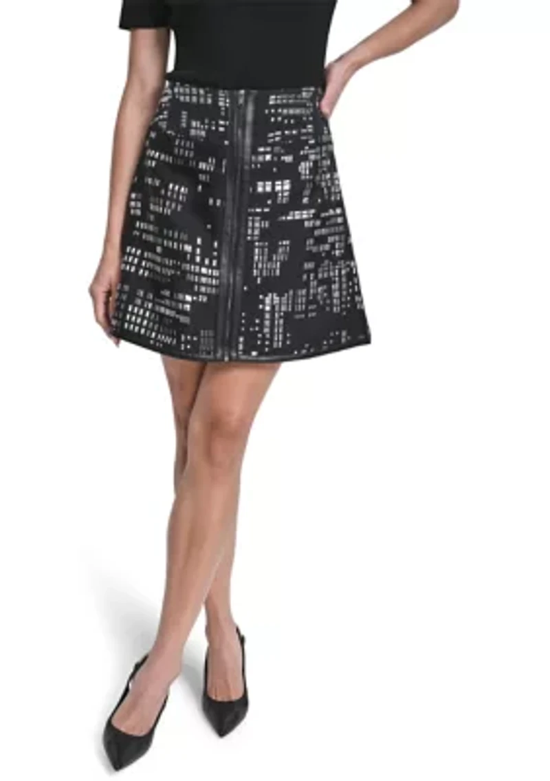 Women's Abstract Jacquard Zip Front Mini Skirt