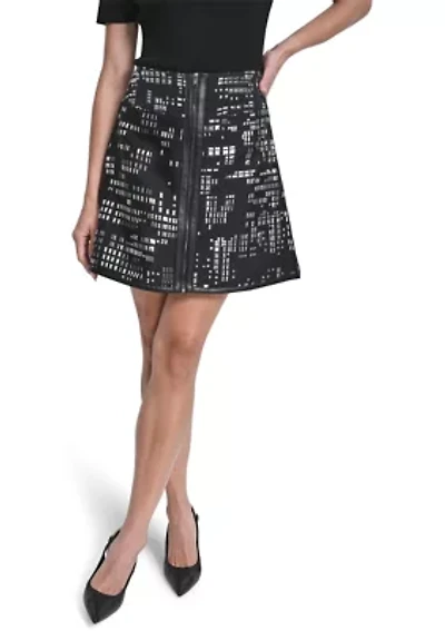 Women's Abstract Jacquard Zip Front Mini Skirt