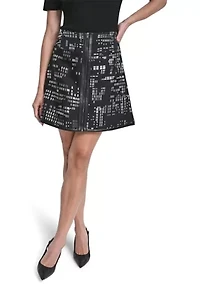 Women's Abstract Jacquard Zip Front Mini Skirt
