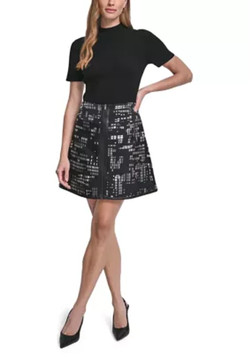 Women's Abstract Jacquard Zip Front Mini Skirt