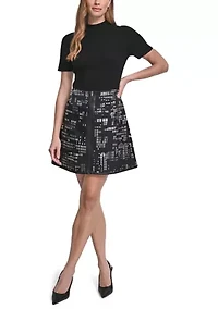 Women's Abstract Jacquard Zip Front Mini Skirt