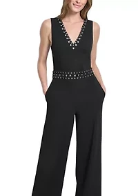 Women's Studded Neck Scuba Crepe Jumpsuit