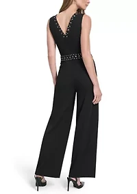 Women's Studded Neck Scuba Crepe Jumpsuit